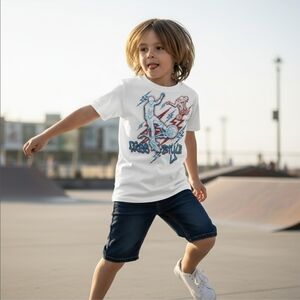 Children’s Place ✦ BMX Freestyle Boys Tee Sz 4 ✦ White Graphic Cotton Blend NWT